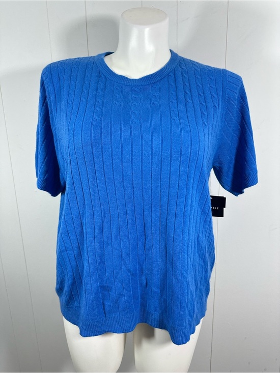 Sag Harbor Tops - NEW Sag Harbor Sz 1X Plus Womens Cable & Ribbed Knit Blue Short Sleeve Top Shirt
